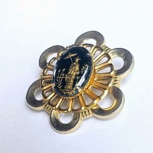 Vintage Gold and Black Asian Brooch